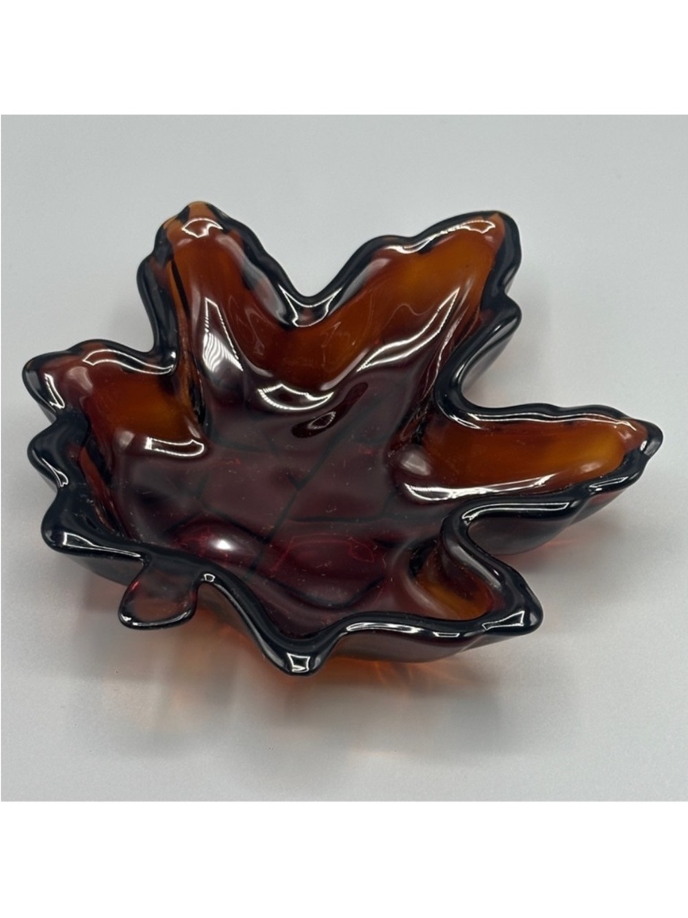 Amber Glass Maple Leaf Shaped Candy Dish Trinket Dish